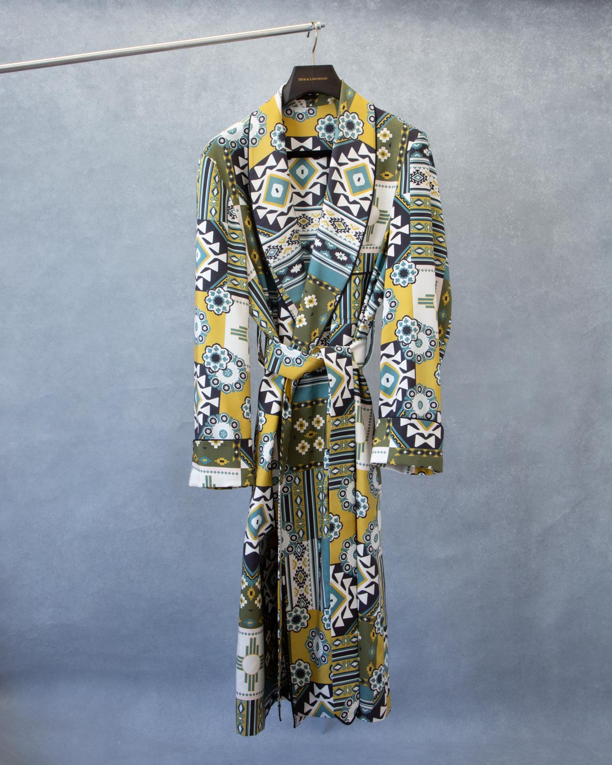Olive & Teal Mosaic Unlined Silk Dressing Gown