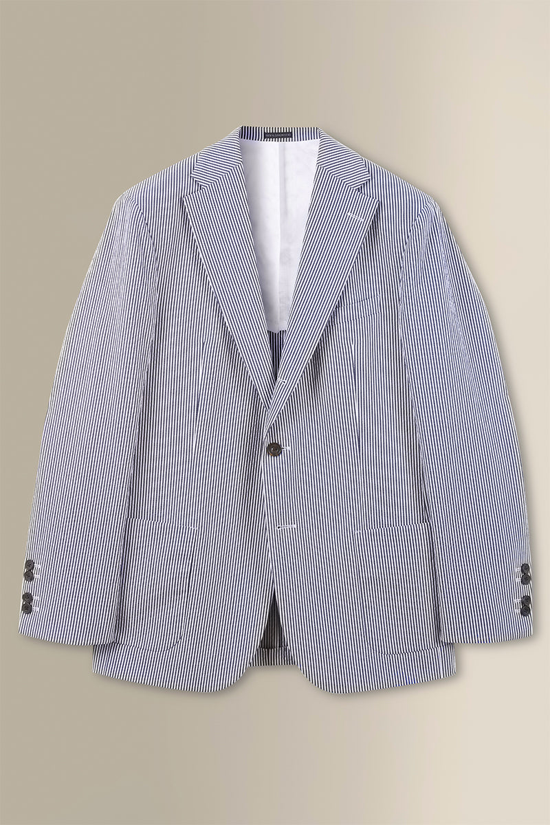 Navy & White Stripe Single Breasted Seersucker Jacket