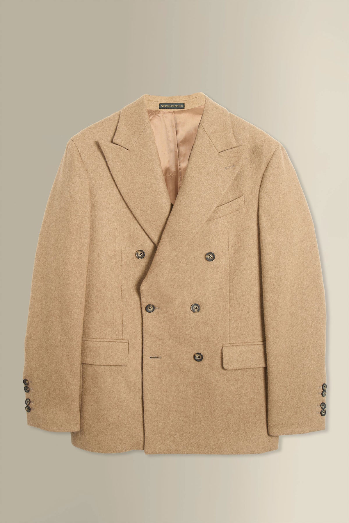 Tan Double Breasted Peak Lapel Camel Hair Jacket