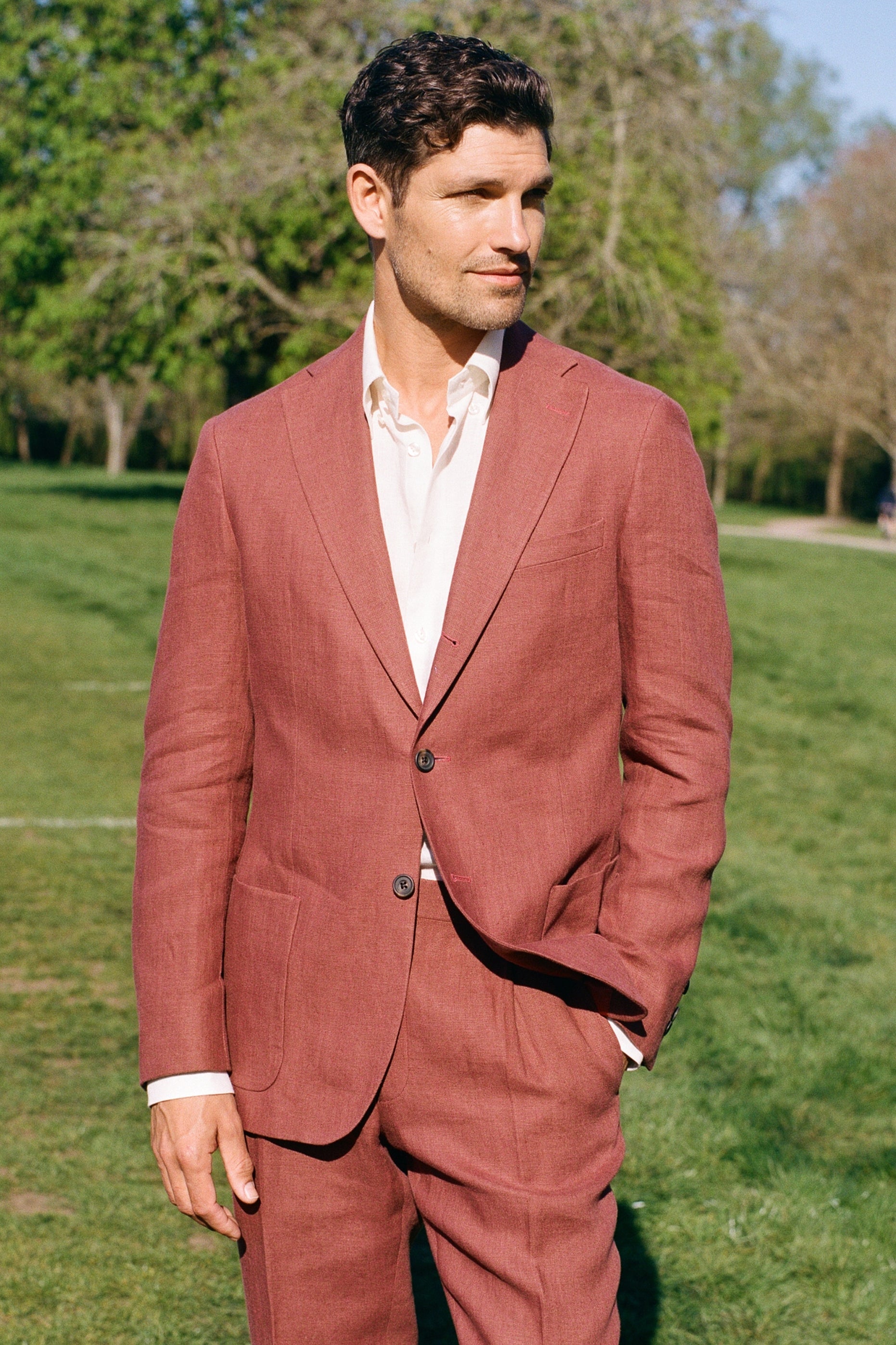 Rust Single Breasted Linen Jacket