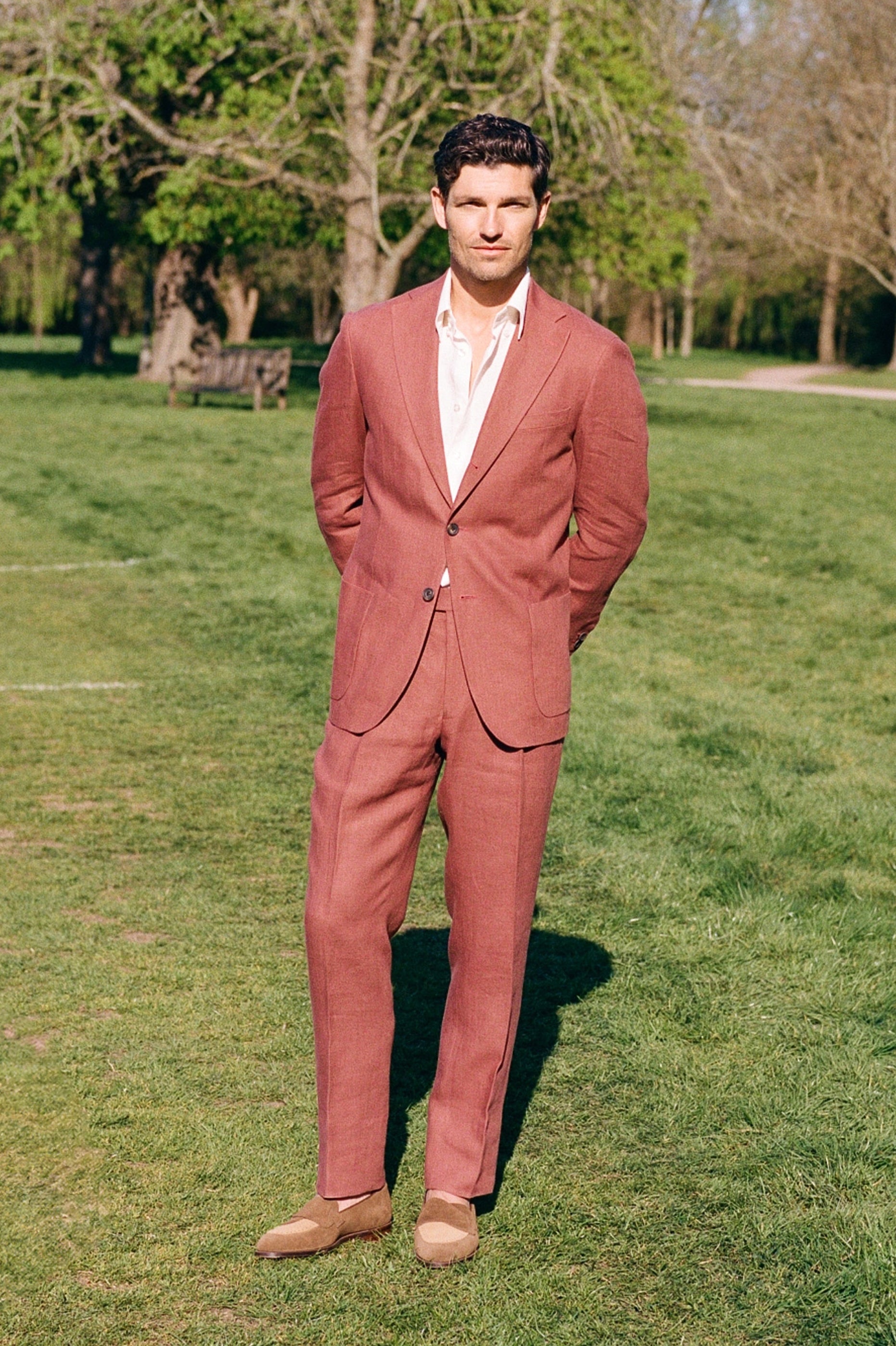 Rust Single Breasted Linen Jacket