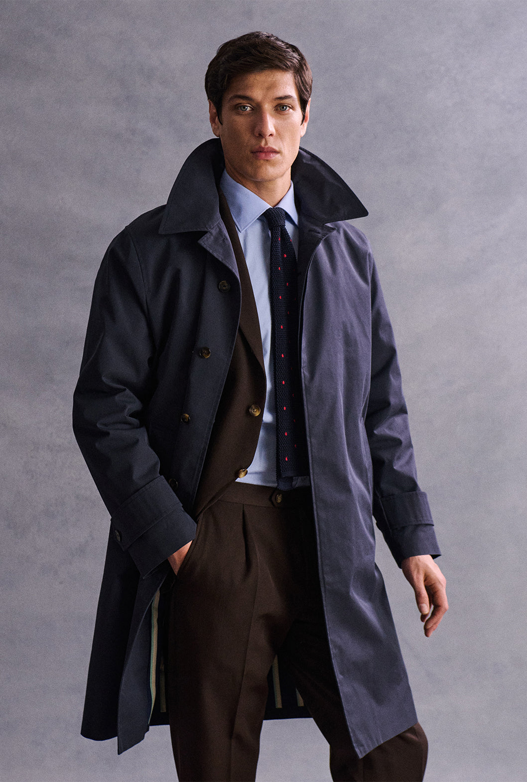 Navy Stripe Lined Rain Mac