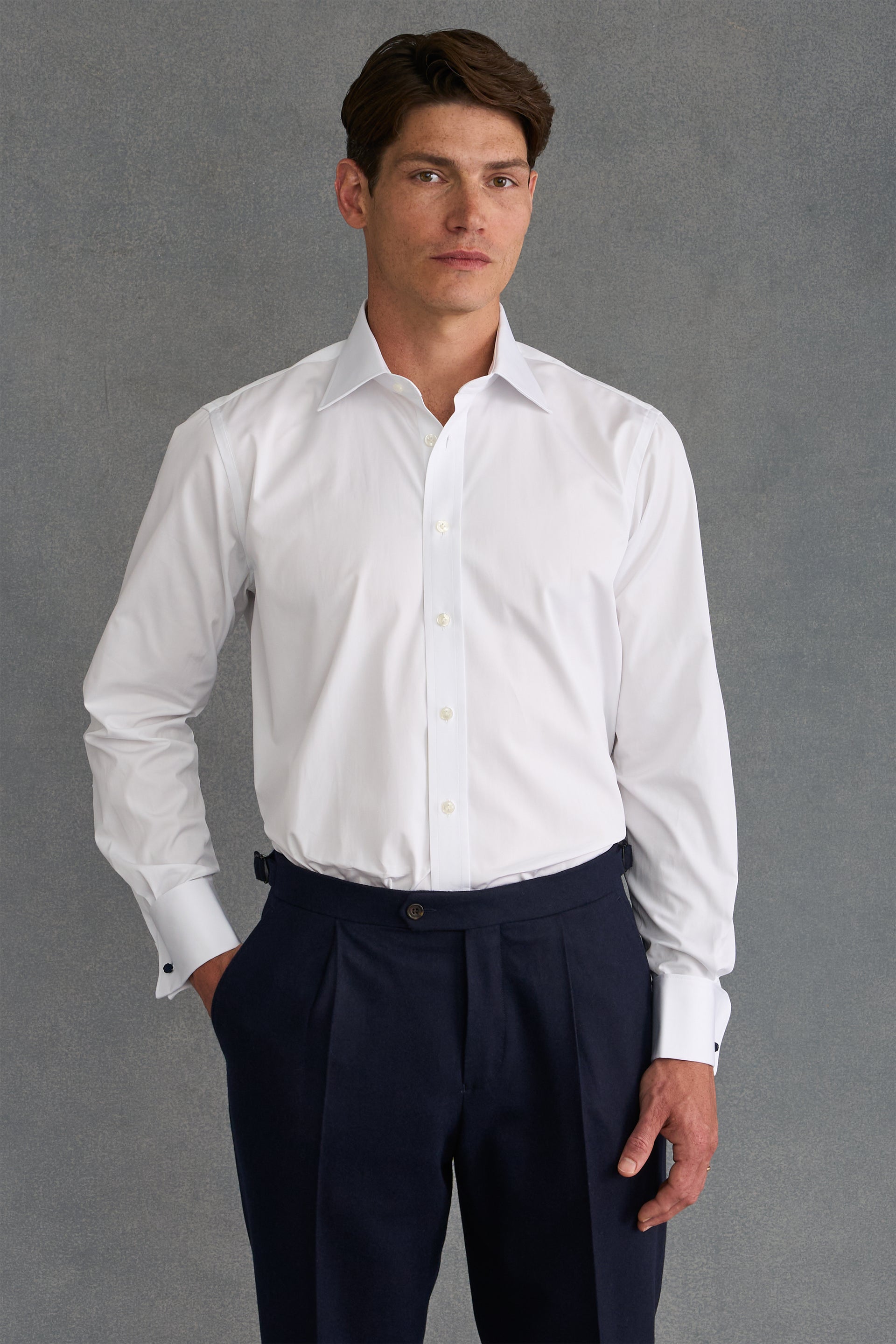 White Poplin St James's Collar Tailored Fit Double Cuff Shirt