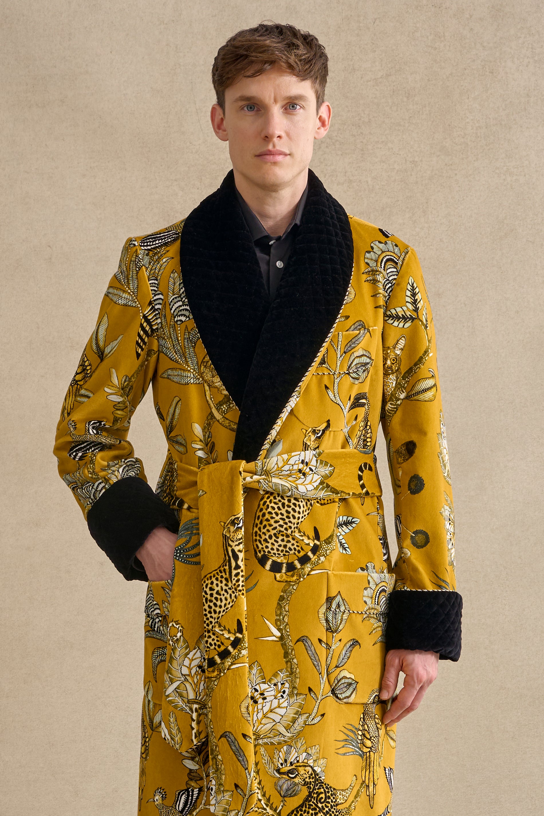 Gold Camp Critters Lined Velvet Dressing Gown
