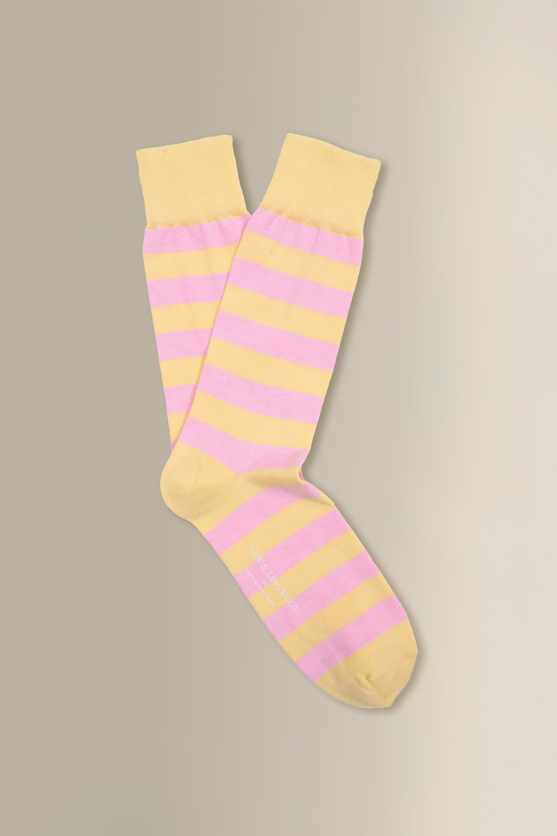 Yellow & Pink Stripe Mid Calf Cotton Socks