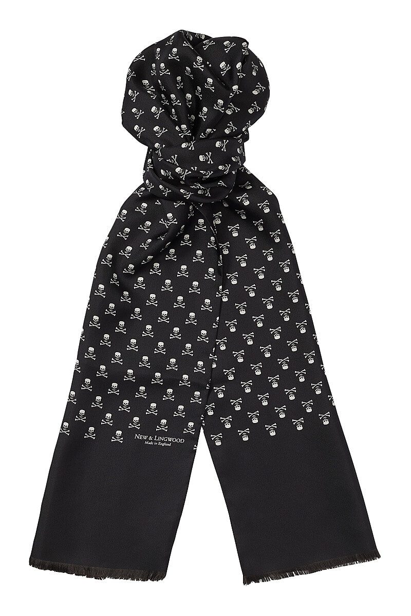 Black Skull & Crossbones Silk Scarf