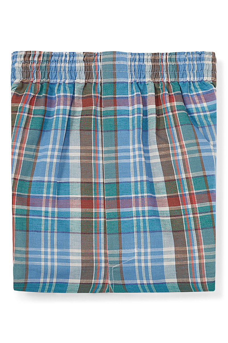 Turquoise Plaid Check Cotton Boxer Shorts