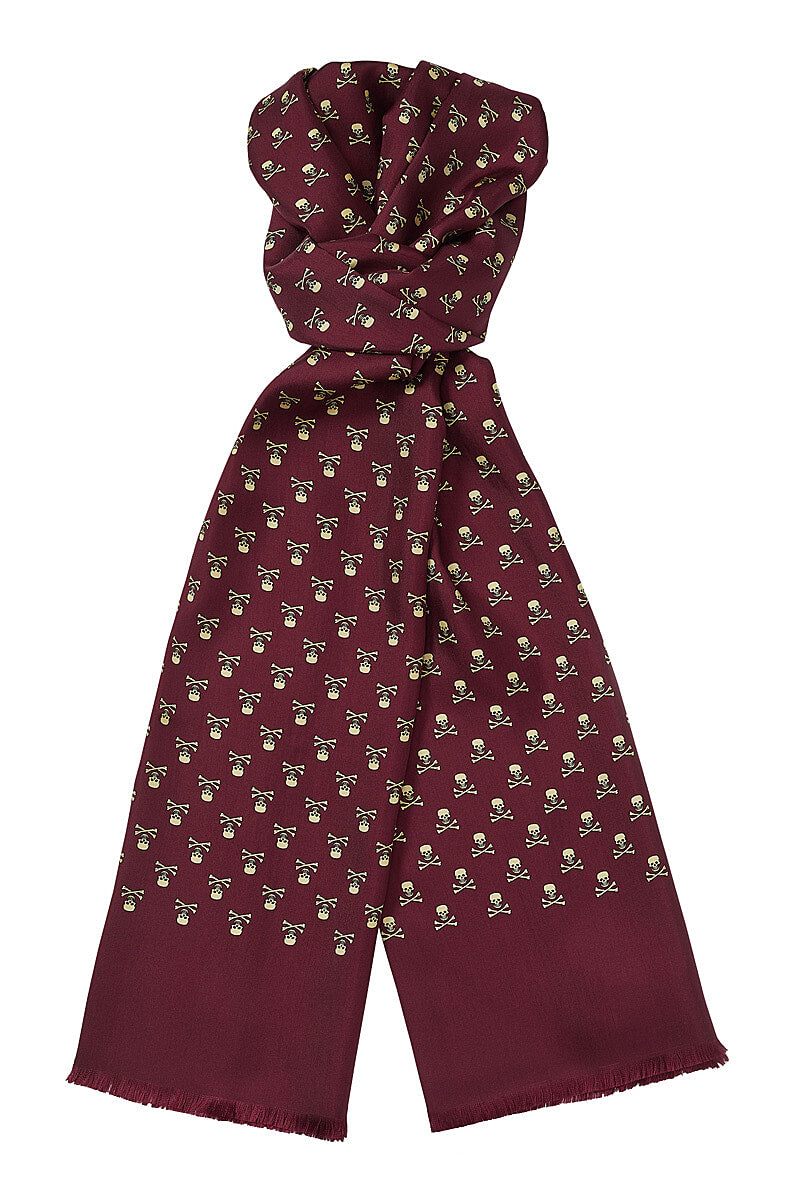 Burgundy Skull & Crossbones Silk Scarf