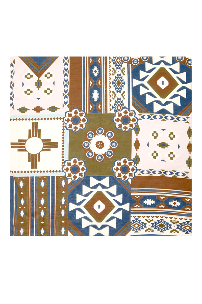 Brown & Navy Mosaic Print Cotton Bandana