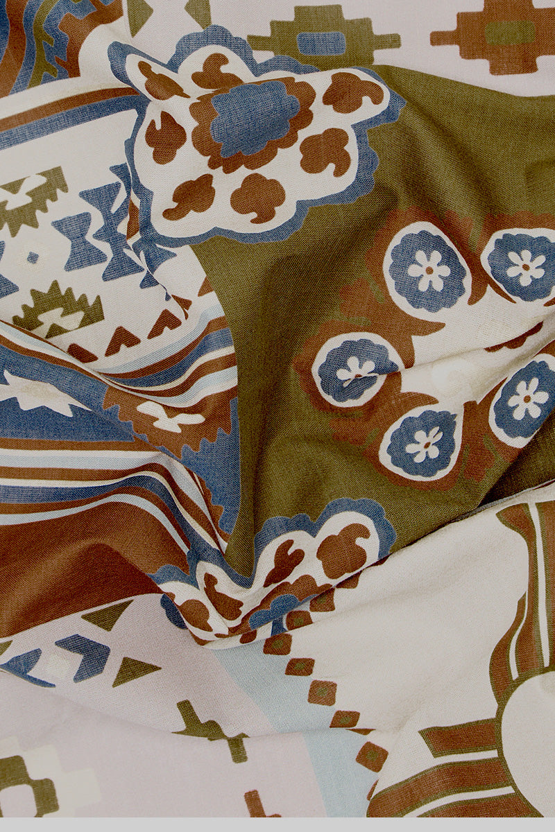 Brown & Navy Mosaic Print Cotton Bandana