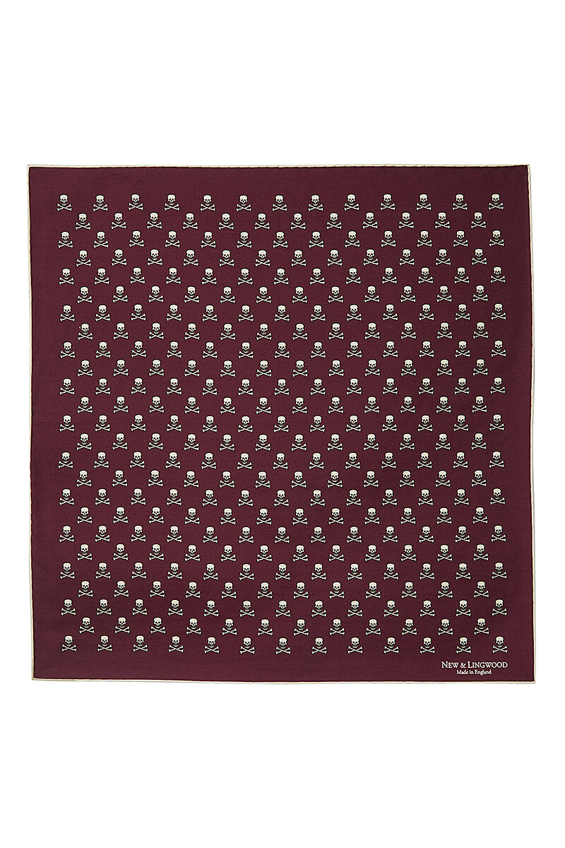 Burgundy Skull & Crossbones Silk Pocket Square