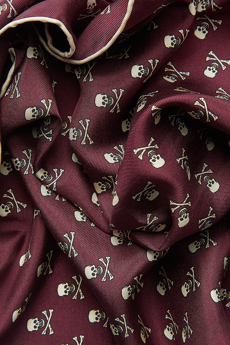 Burgundy Skull & Crossbones Silk Pocket Square