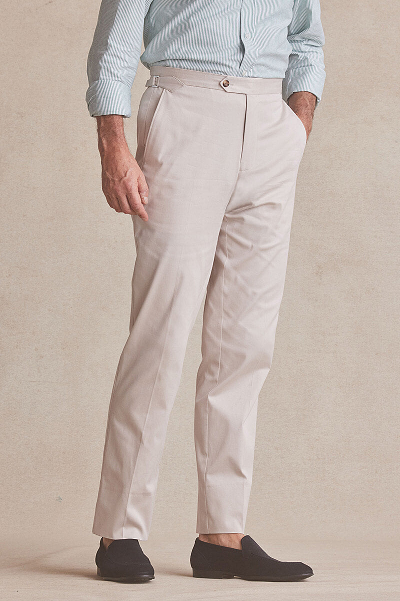 Stone Flat Front Cotton Chinos