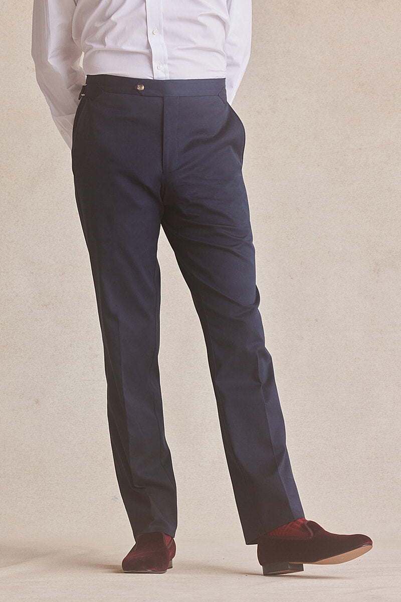 Navy Flat Front Cotton Chinos