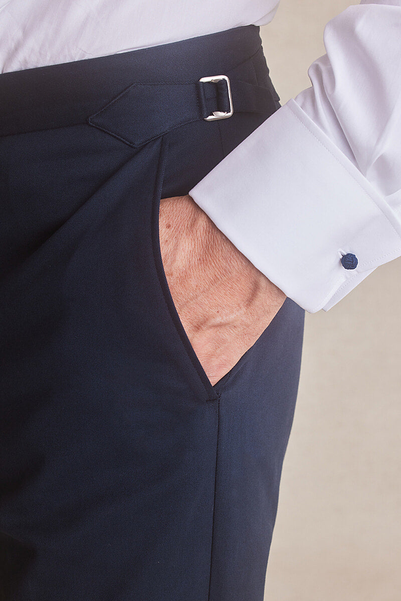 Navy Flat Front Cotton Chinos