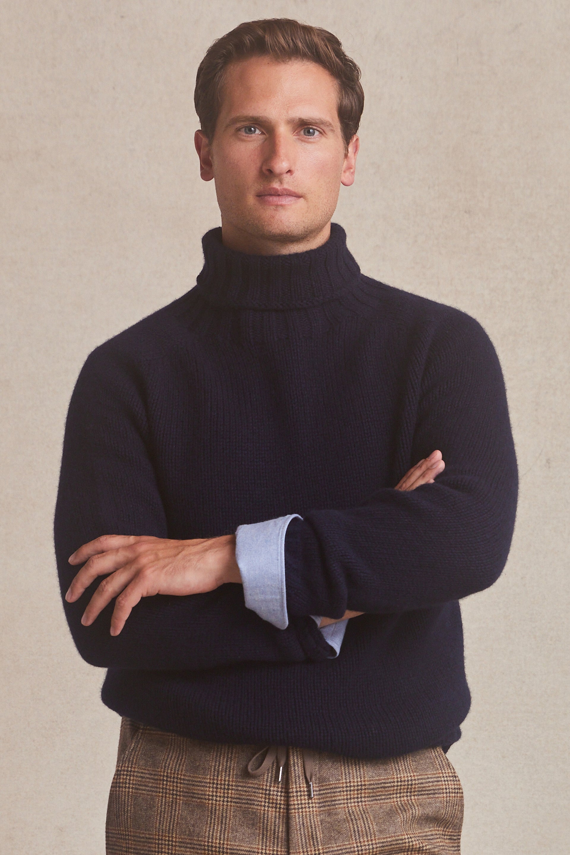 Navy Lambswool Roll Neck Jumper