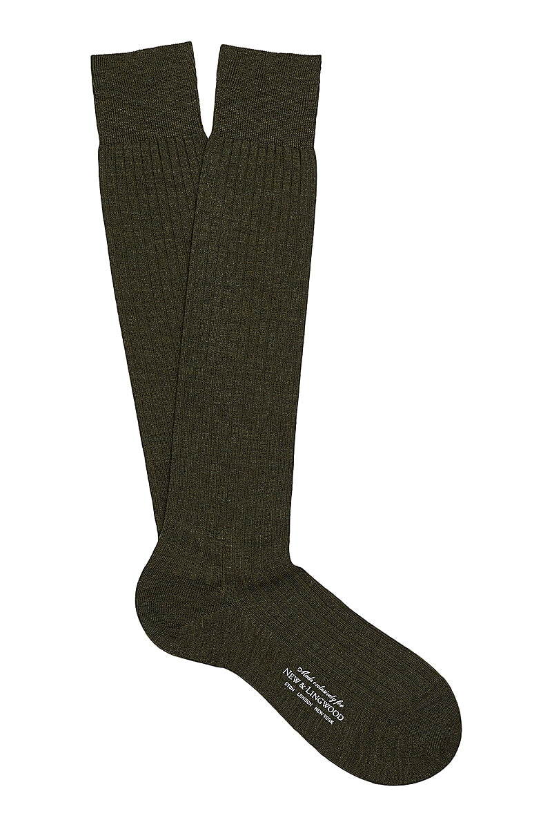 Dark Olive Long Lightweight Wool Socks