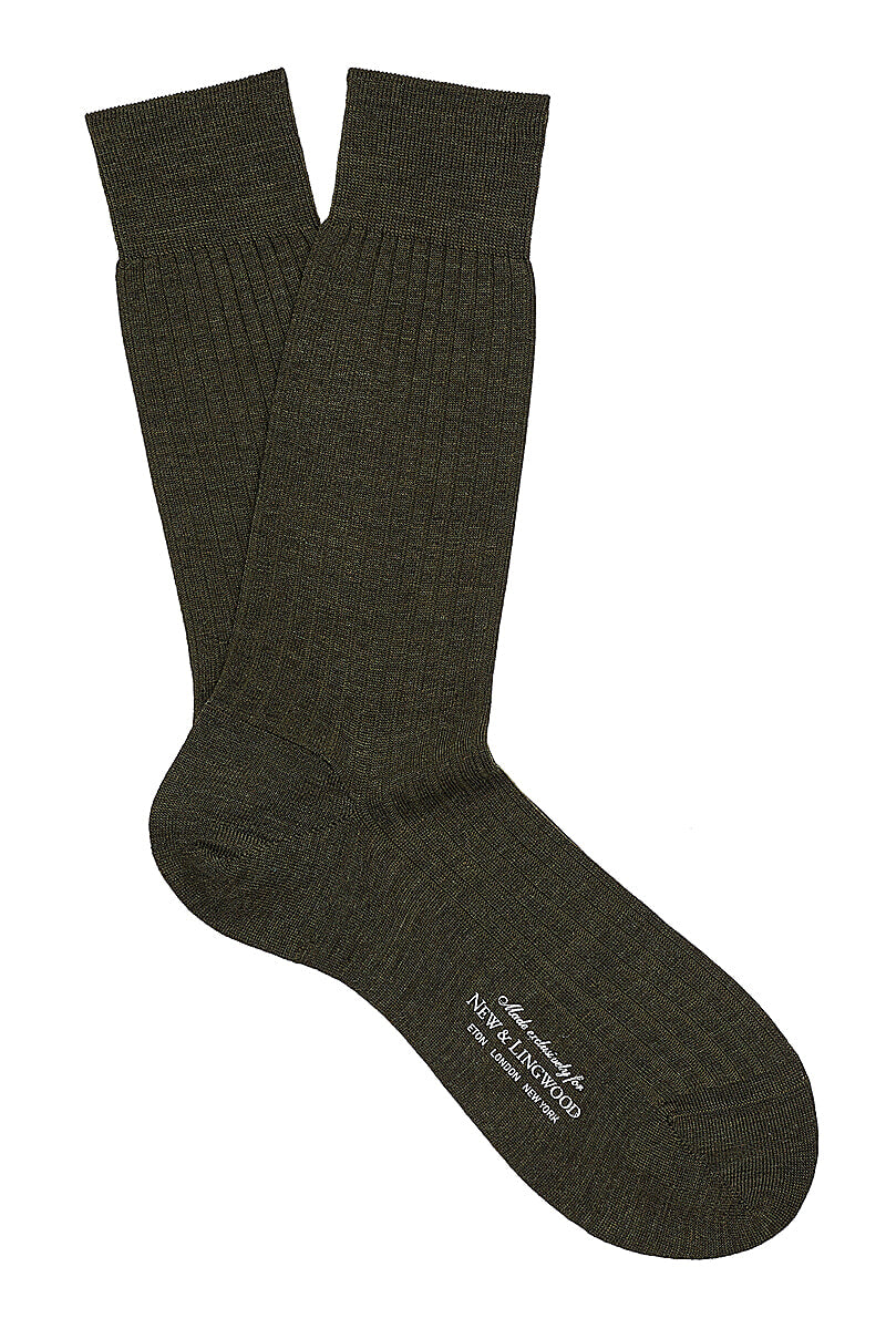 Dark Olive Mid Calf Lightweight Wool Socks