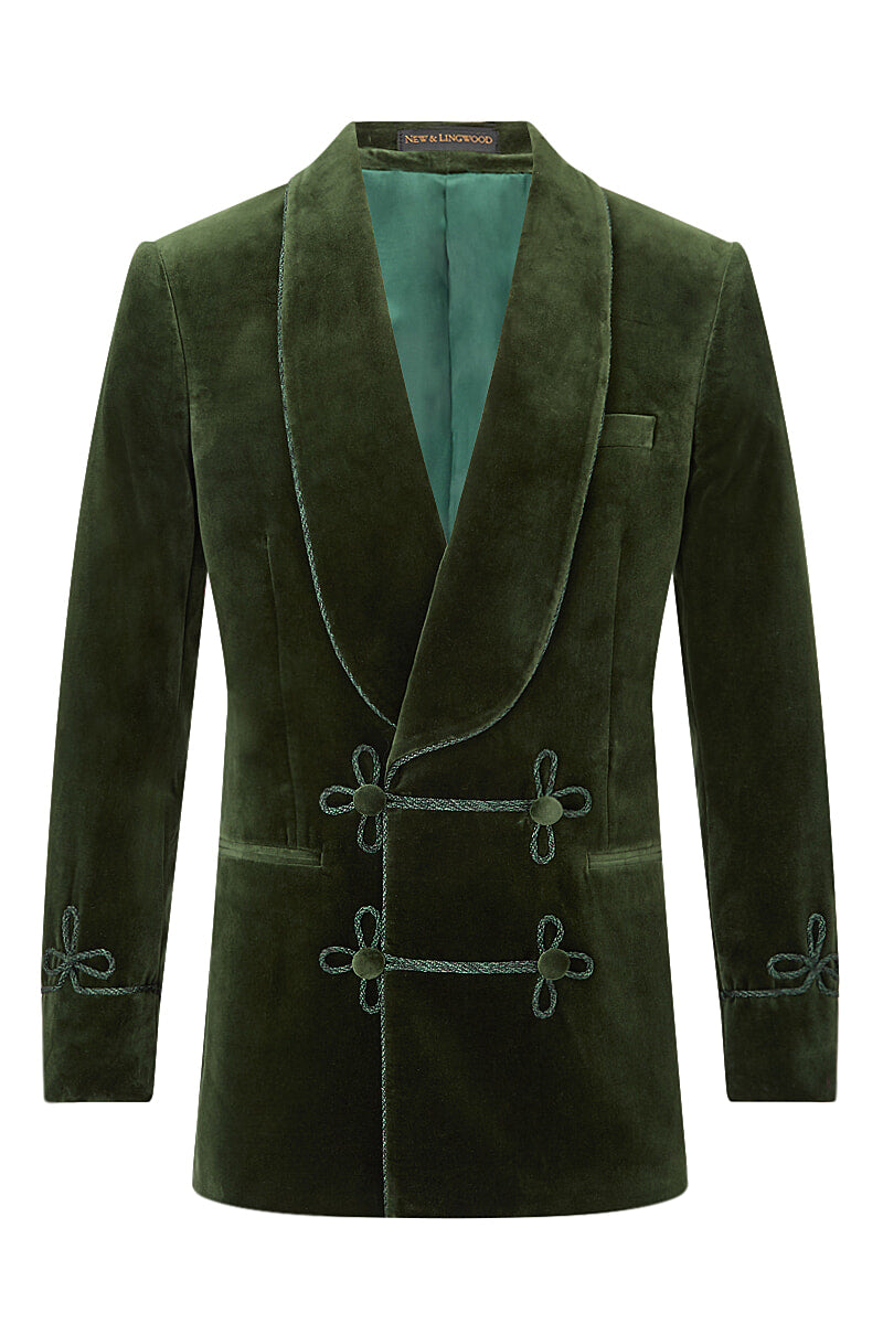 Green Double Breasted Velvet Smoking Jacket