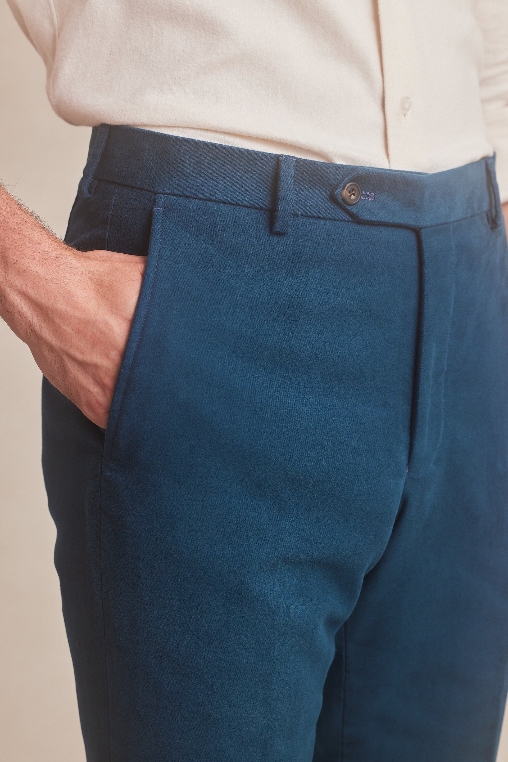 Teal Flat Front Moleskin Trousers
