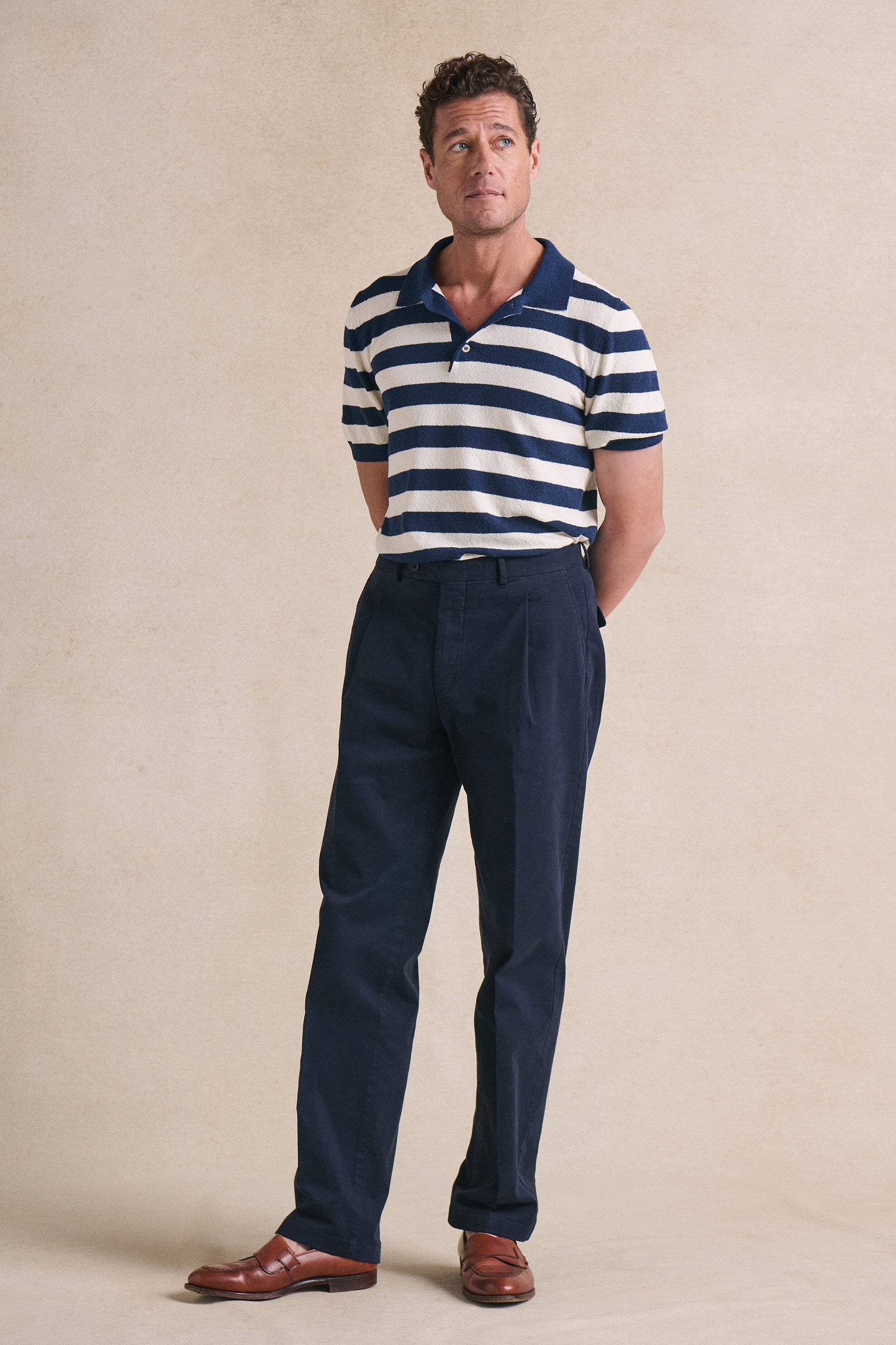Navy Single Pleat Chinos