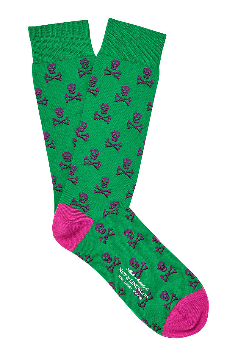 Green & Pink Skull & Crossbones Mid Calf Cotton Socks