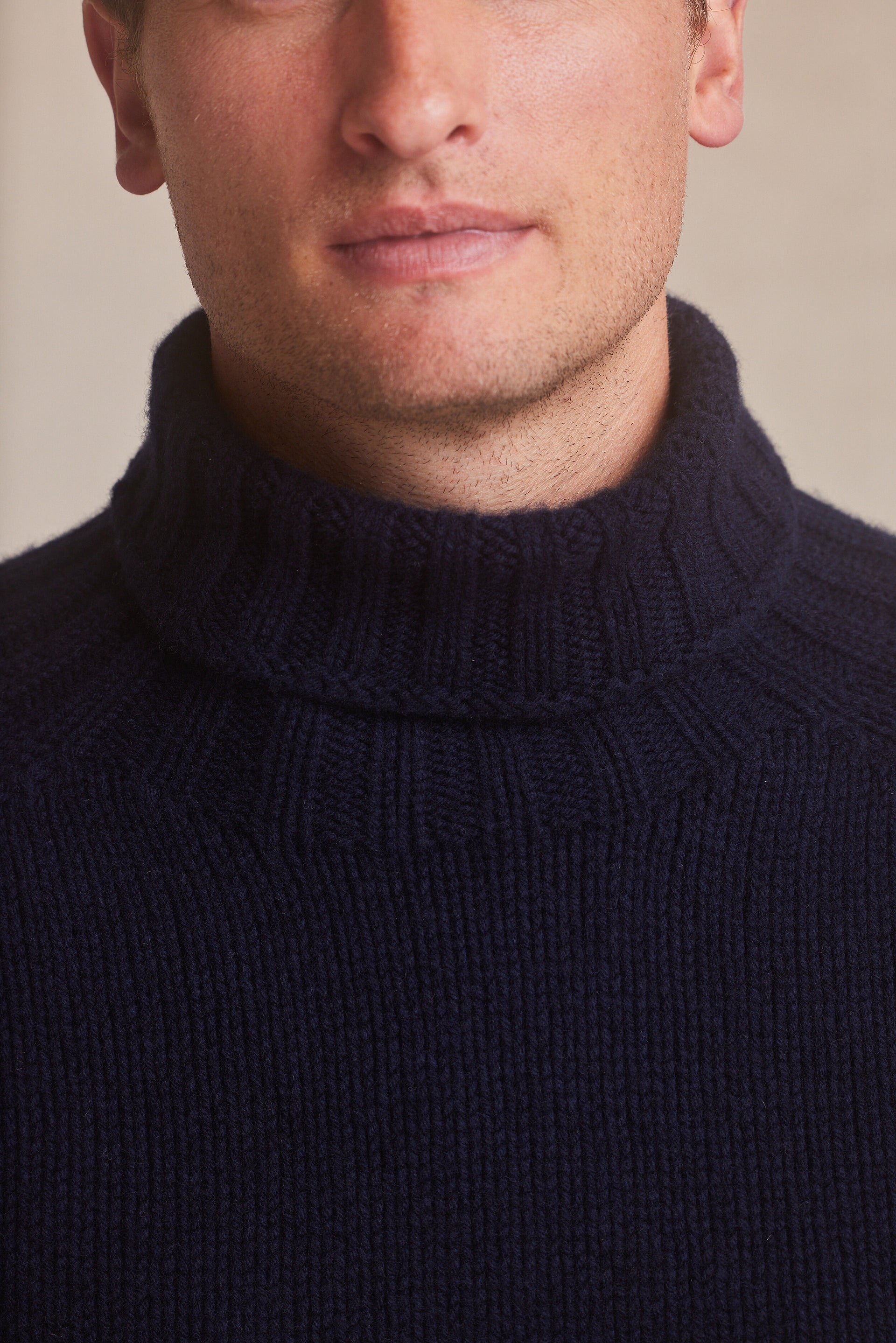 Navy Lambswool Roll Neck Jumper