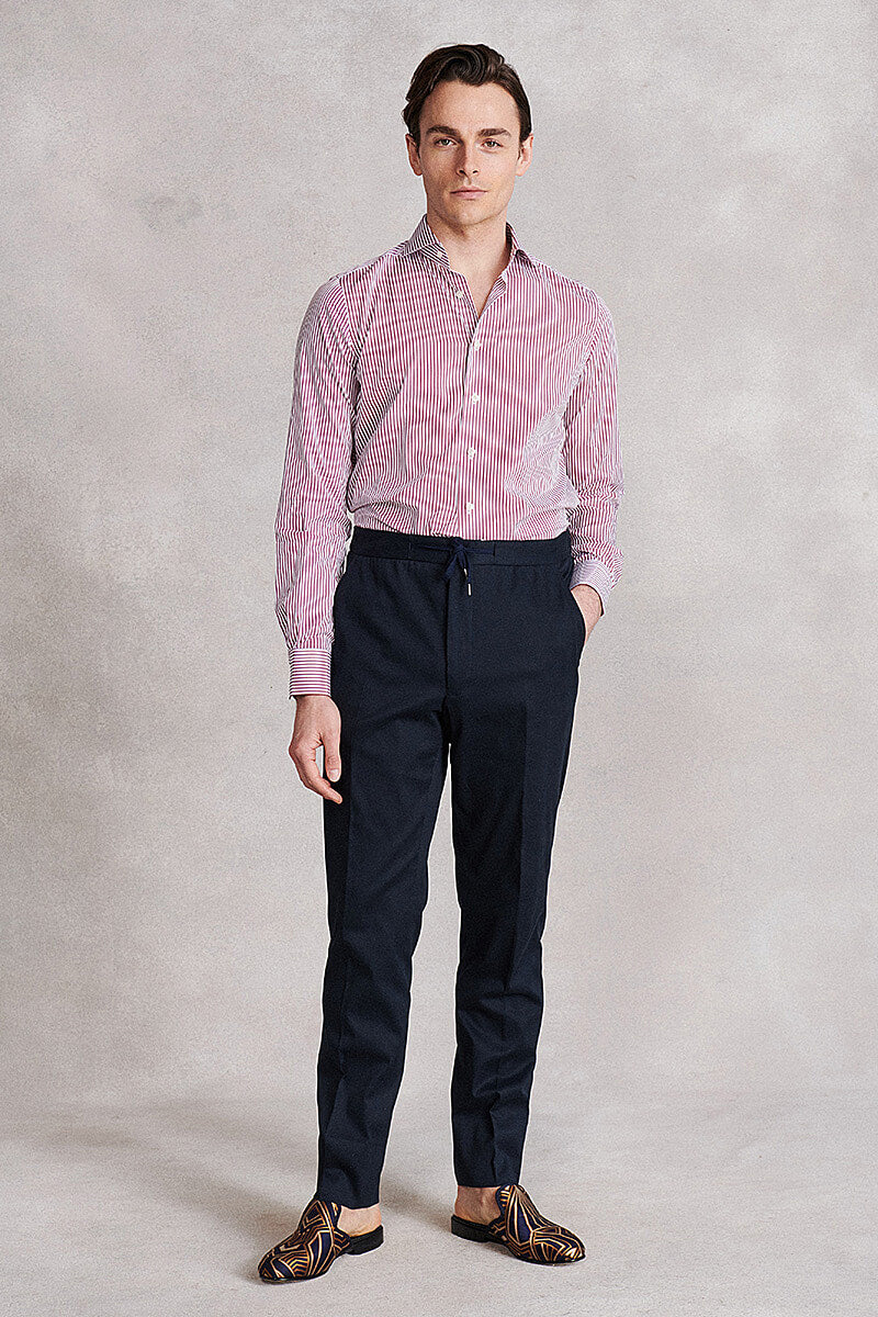 Navy Flat Front Drawstring Trousers