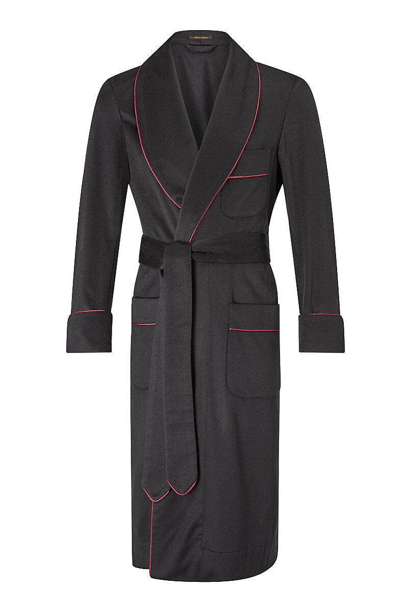 Navy & Burgundy Unined Cashmere Dressing Gown