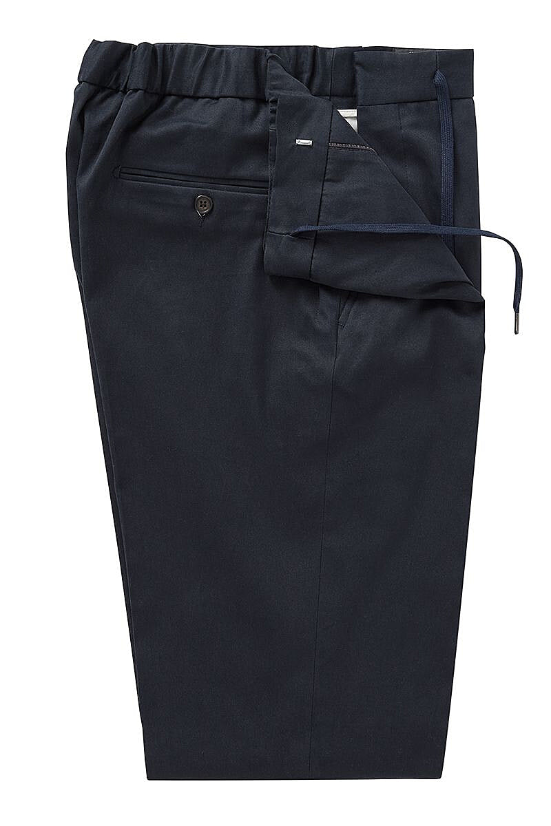 Navy Flat Front Drawstring Trousers