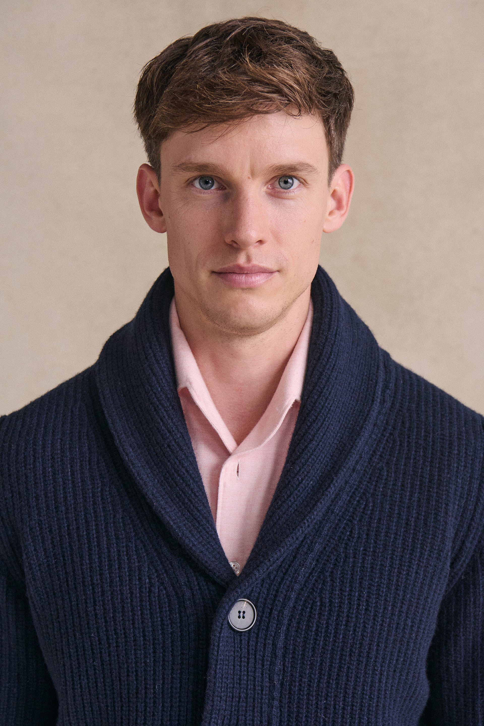 Navy Shawl Collar Lambswool Cardigan