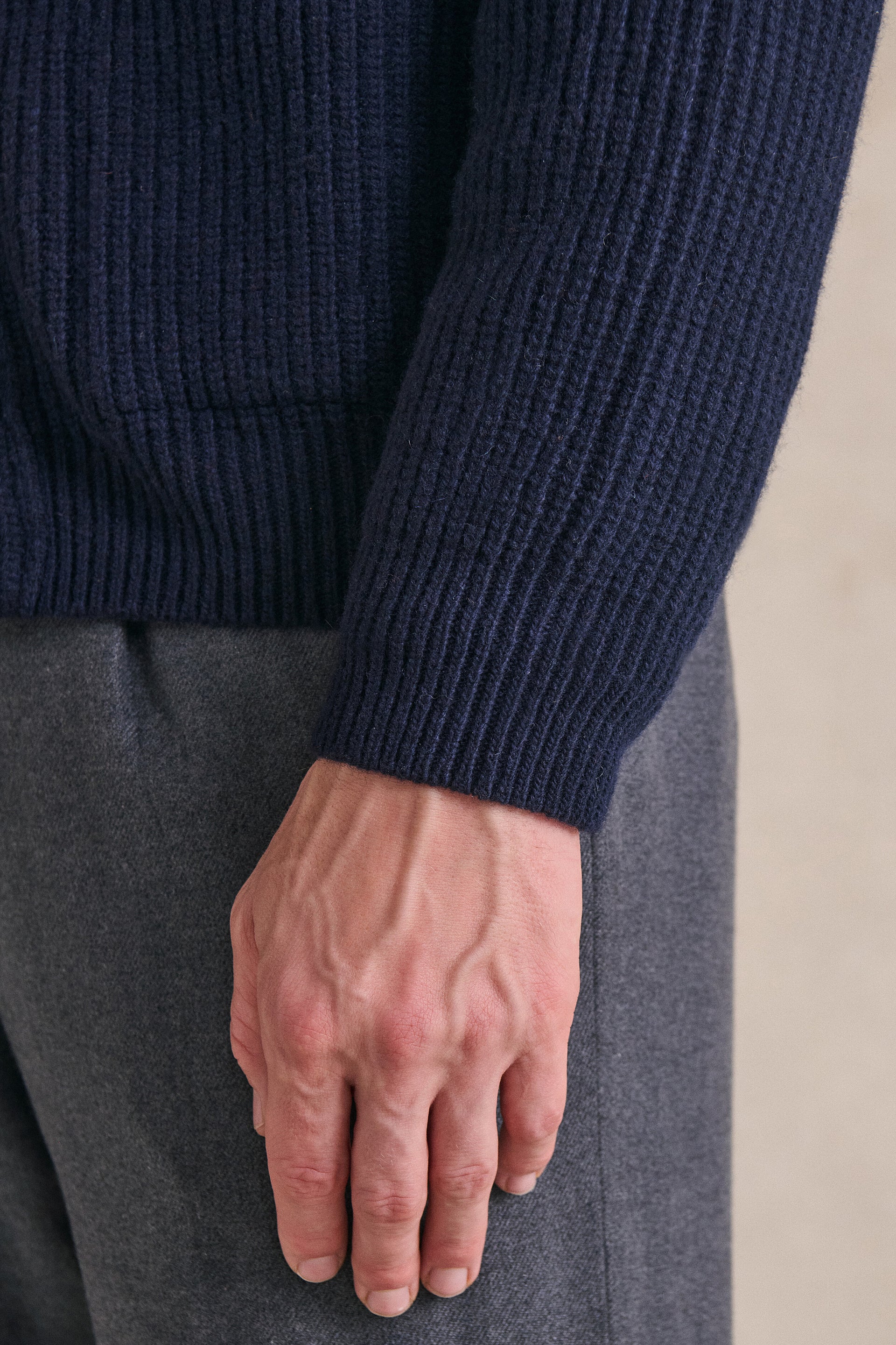 Navy Shawl Collar Lambswool Cardigan