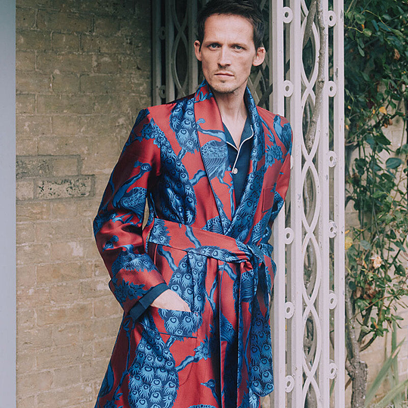 Peacock Unlined Silk Dressing Gown – New and Lingwood Peacock Unlined Silk Dressing Gown – New and Lingwood