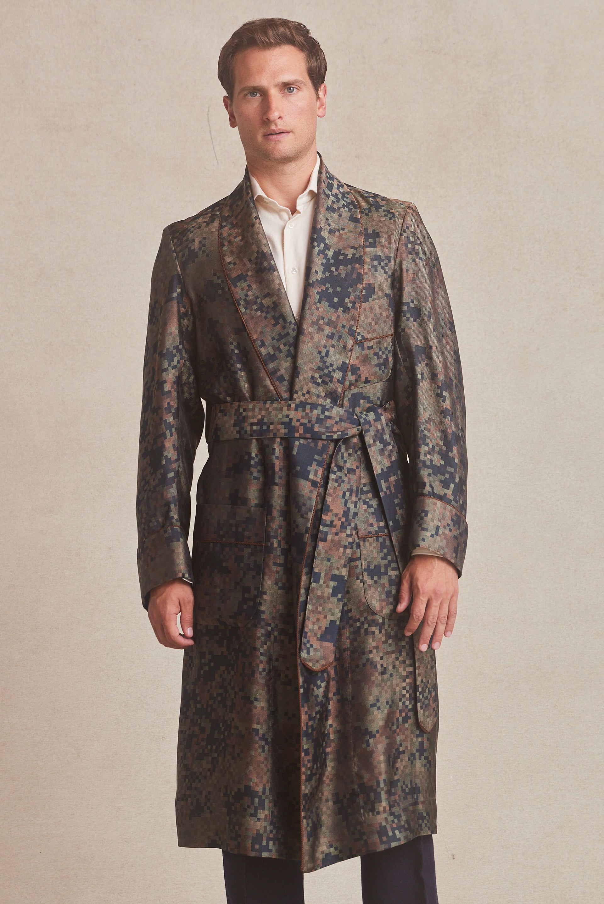 Pixelated Camo Unlined Silk Dressing Gown