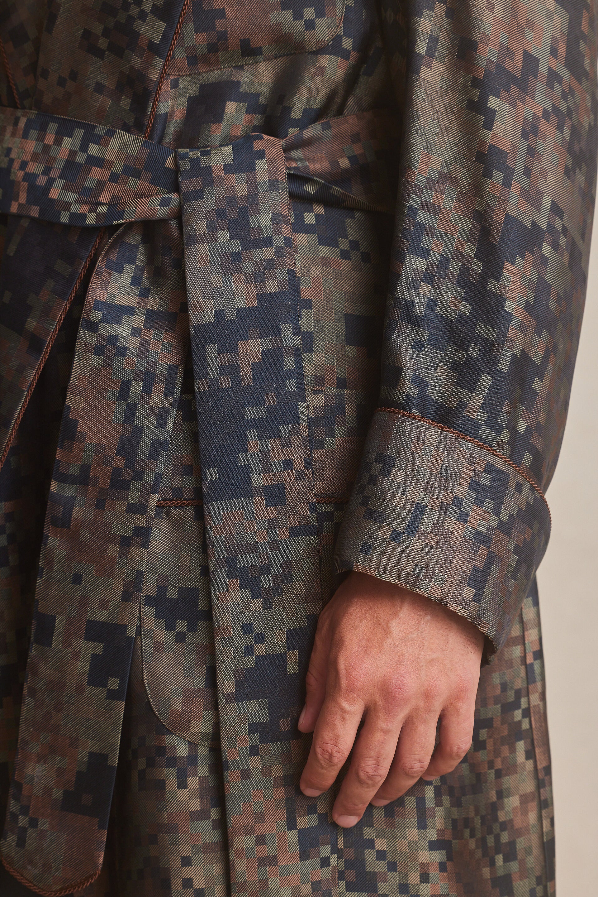 Pixelated Camo Unlined Silk Dressing Gown