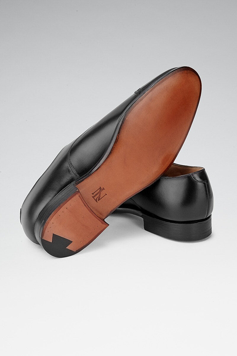 Black Calf Leather Punch Toe Cap Oxford Shoes