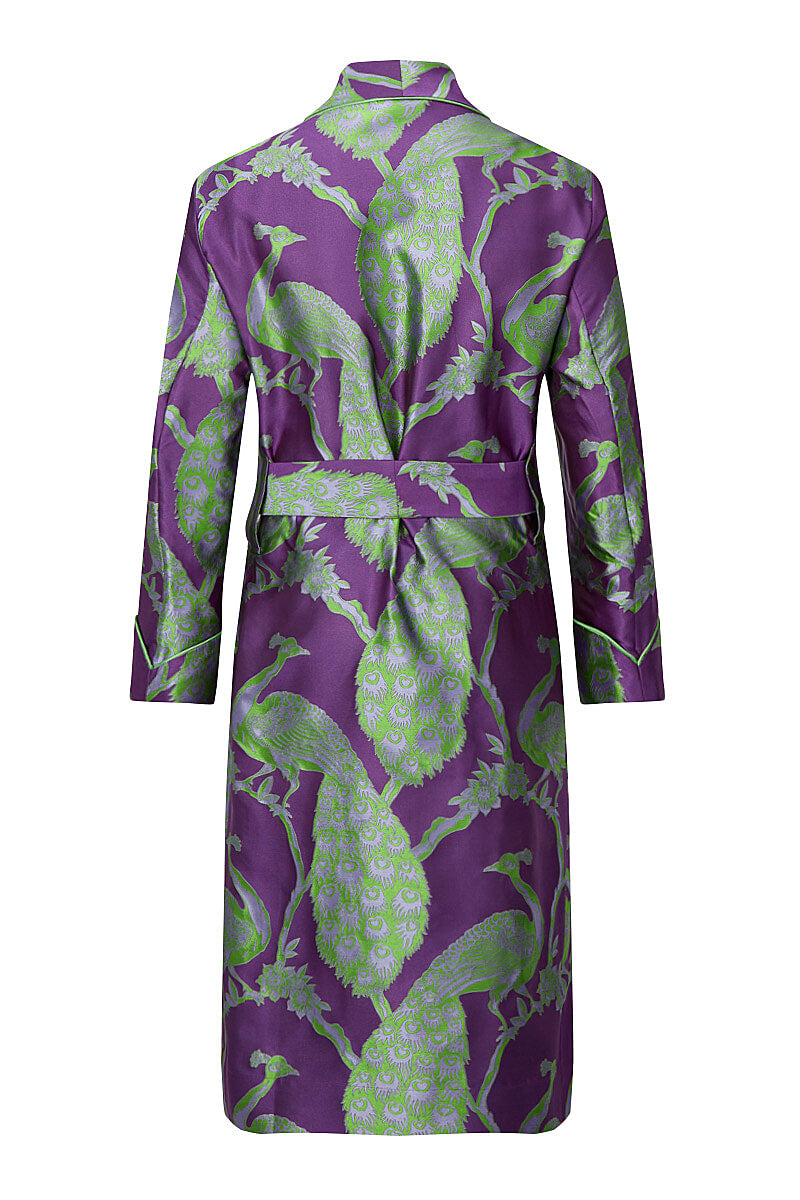 Purple & Green Peacock Unlined Silk Dressing Gown