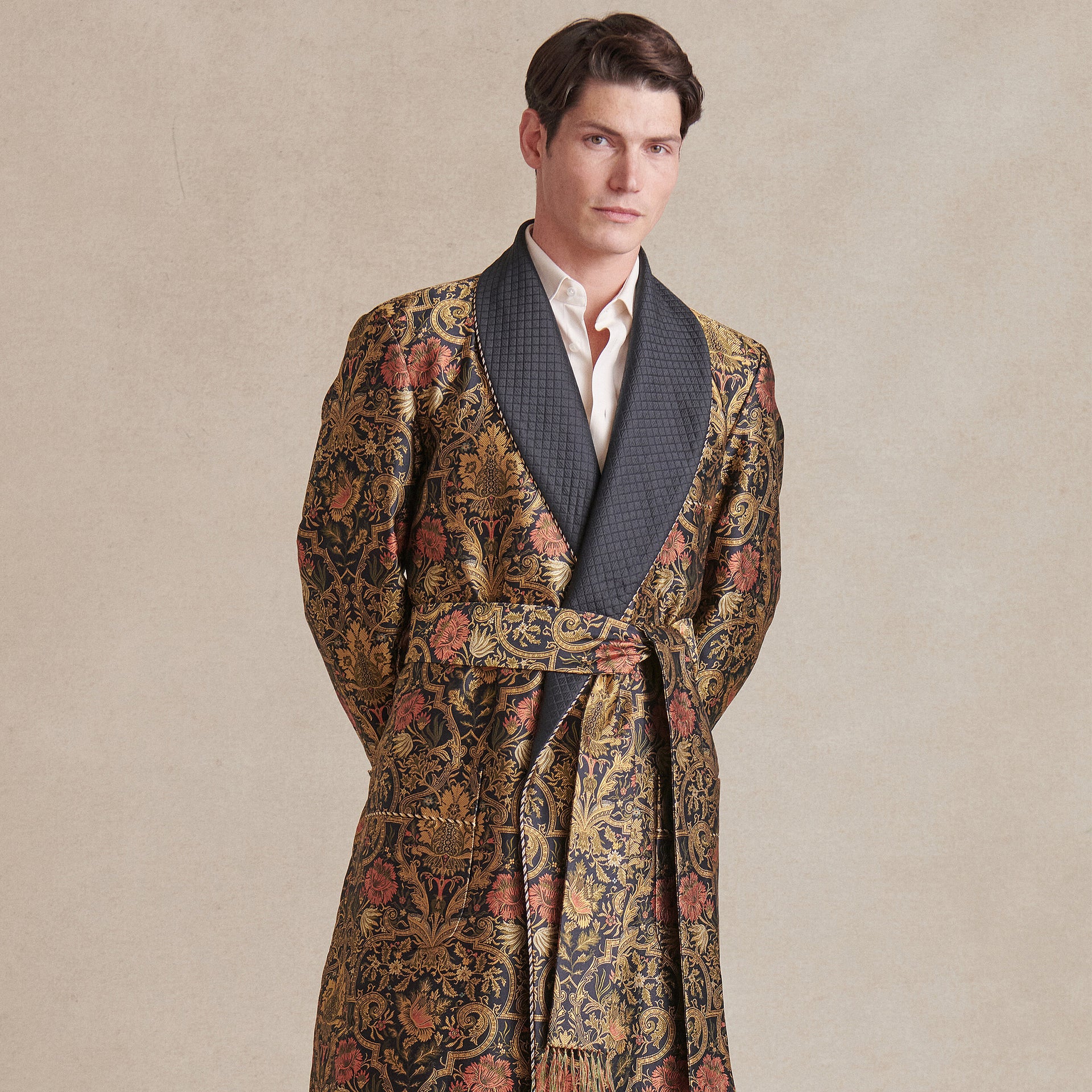 Floral Lined Silk Dressing Gown