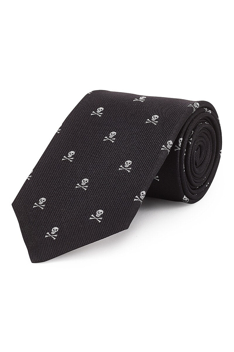 Black & White Skull & Crossbones Silk Tie