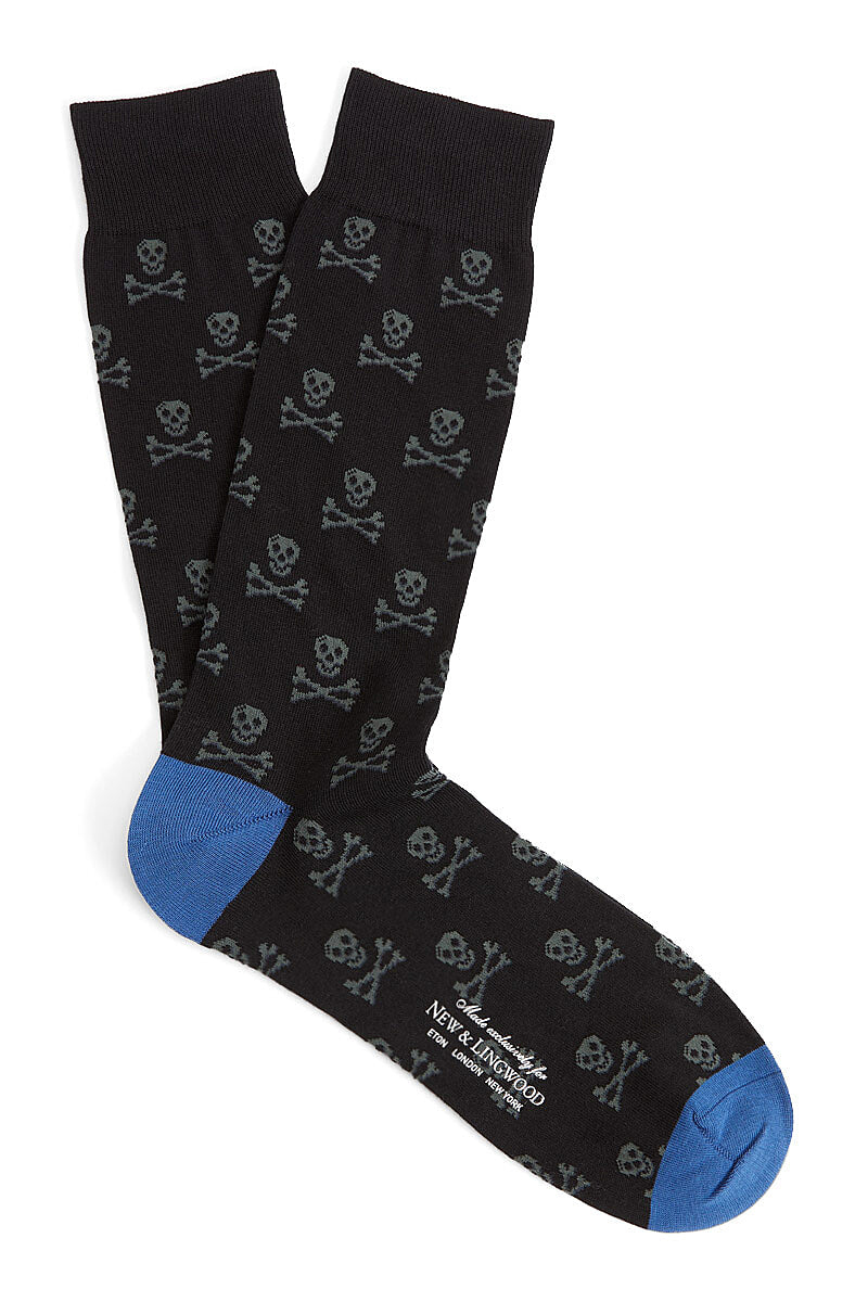 Black & Grey Skull & Crossbones Mid Calf Cotton Socks