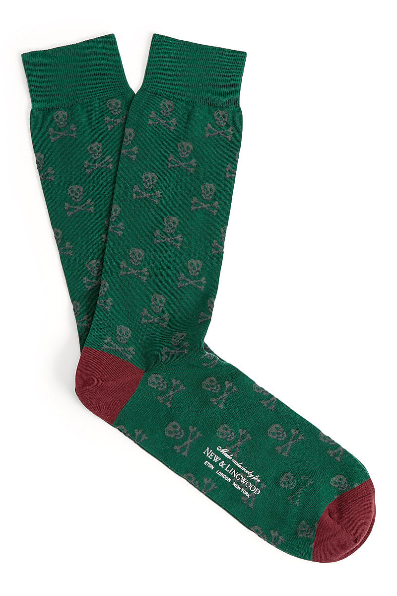 Green & Grey Skull & Crossbones Mid Calf Cotton Socks