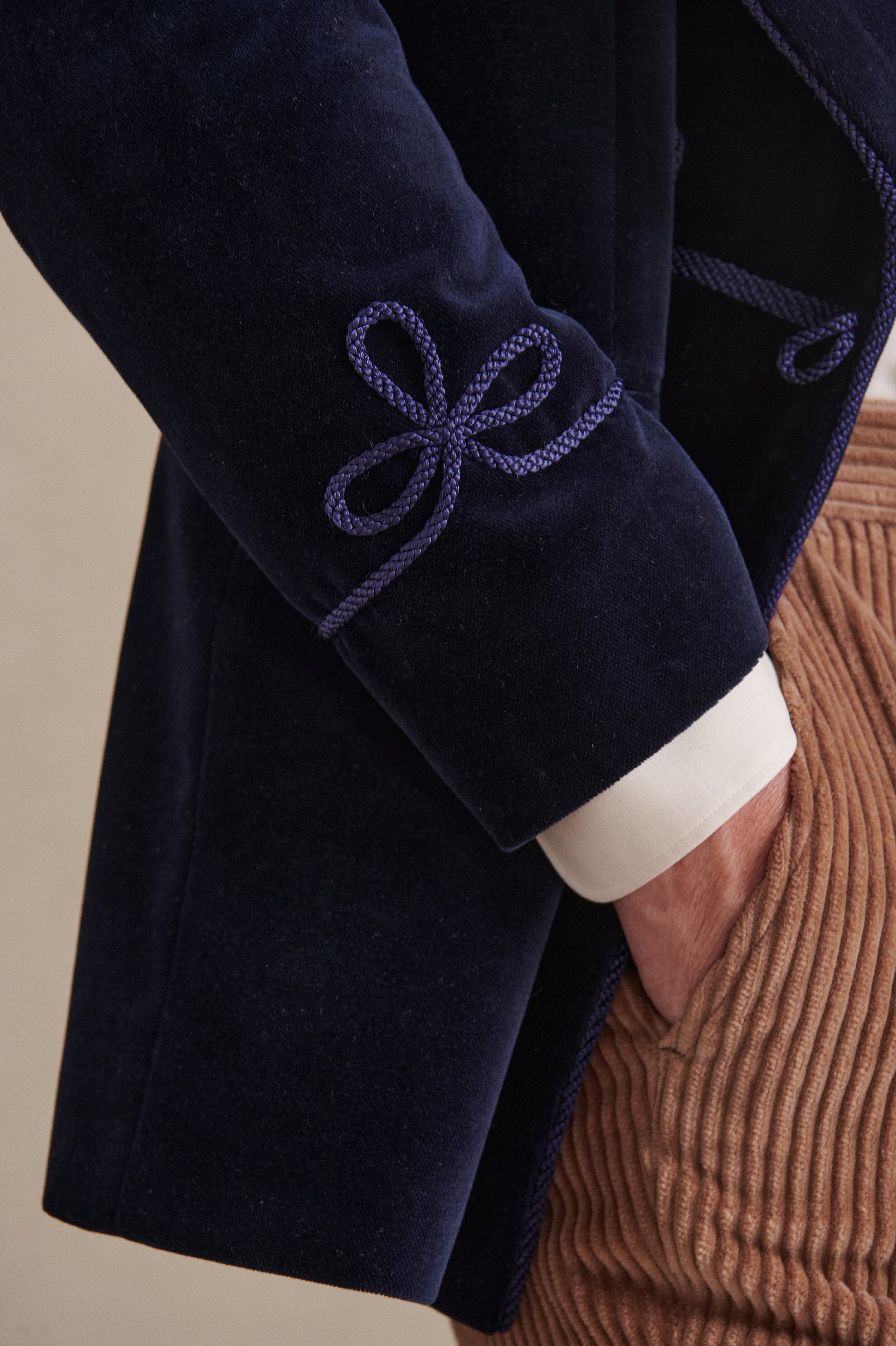 Dark Blue Double Breasted Velvet Smoking Jacket