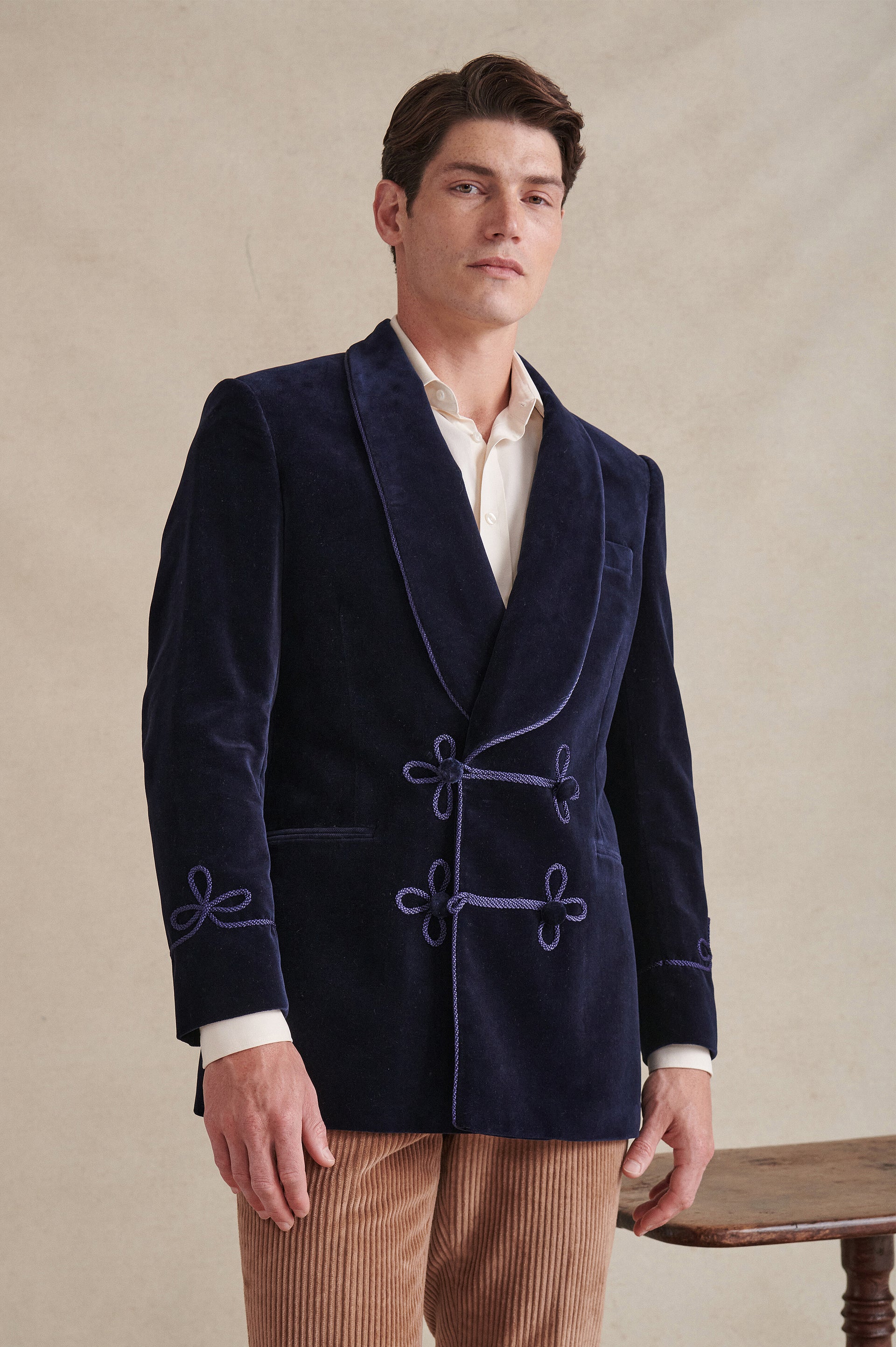 Dark Blue Double Breasted Velvet Smoking Jacket