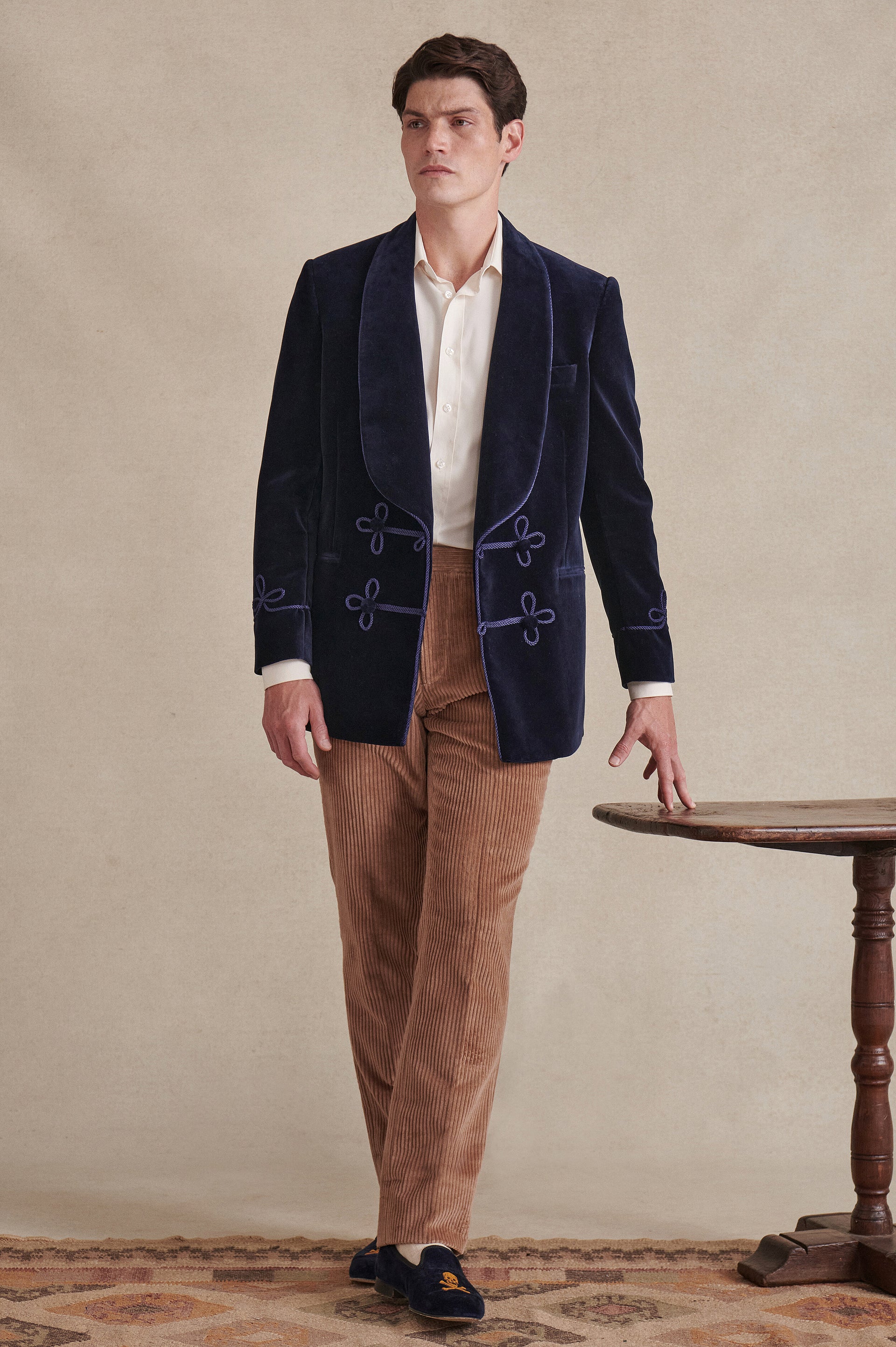 Dark Blue Double Breasted Velvet Smoking Jacket