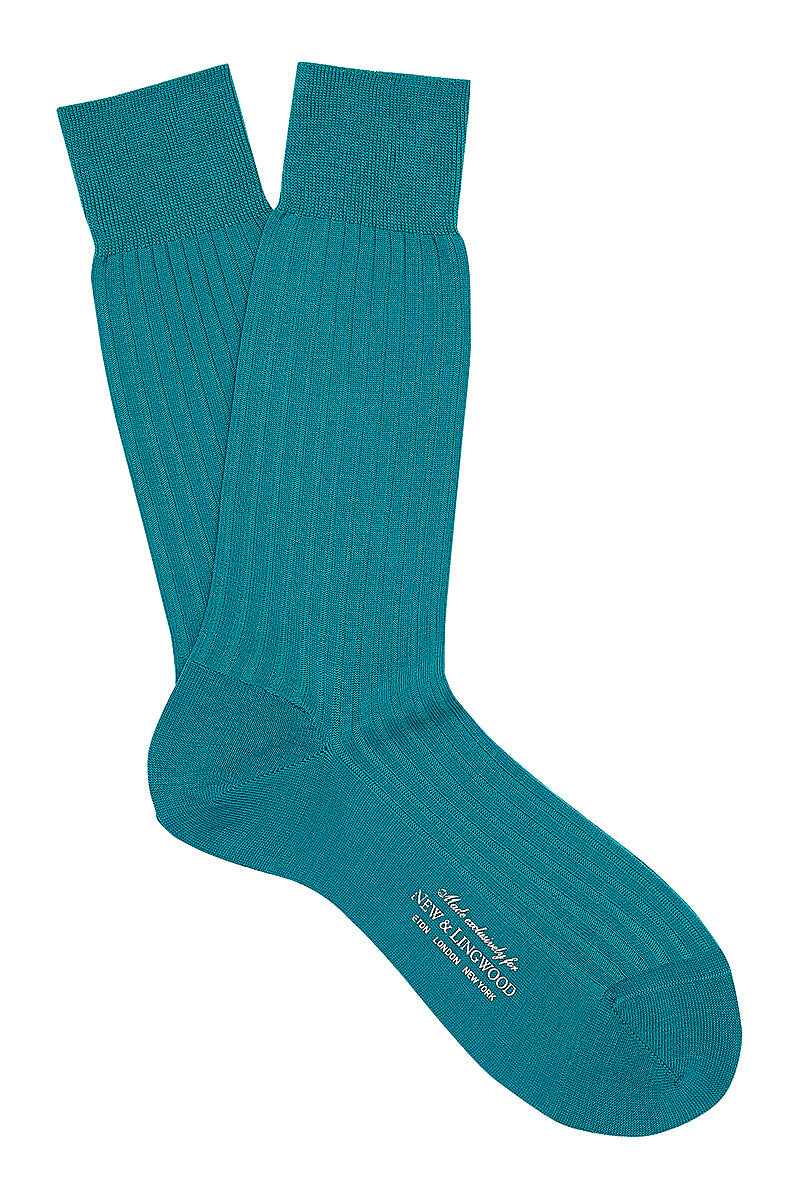 Teal Mid Calf Lightweight Wool Socks