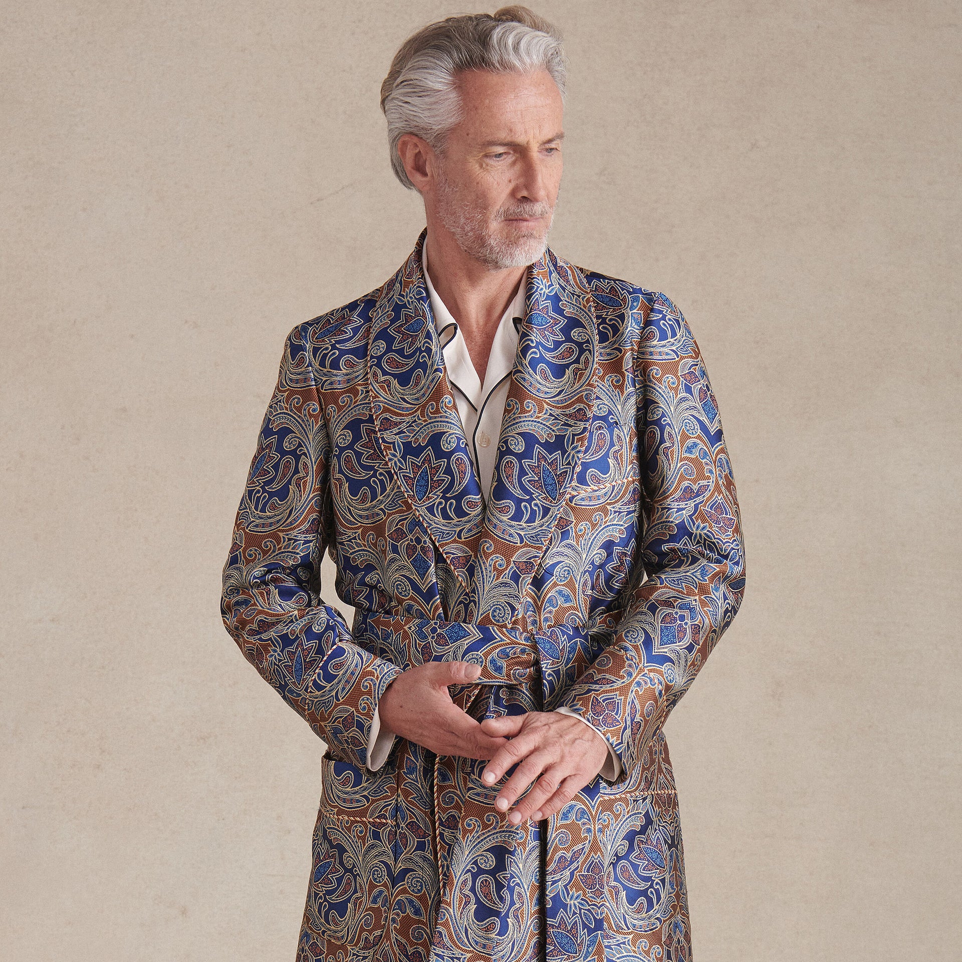 Blue & Orange Sohal Paisley Unlined Silk Dressing Gown