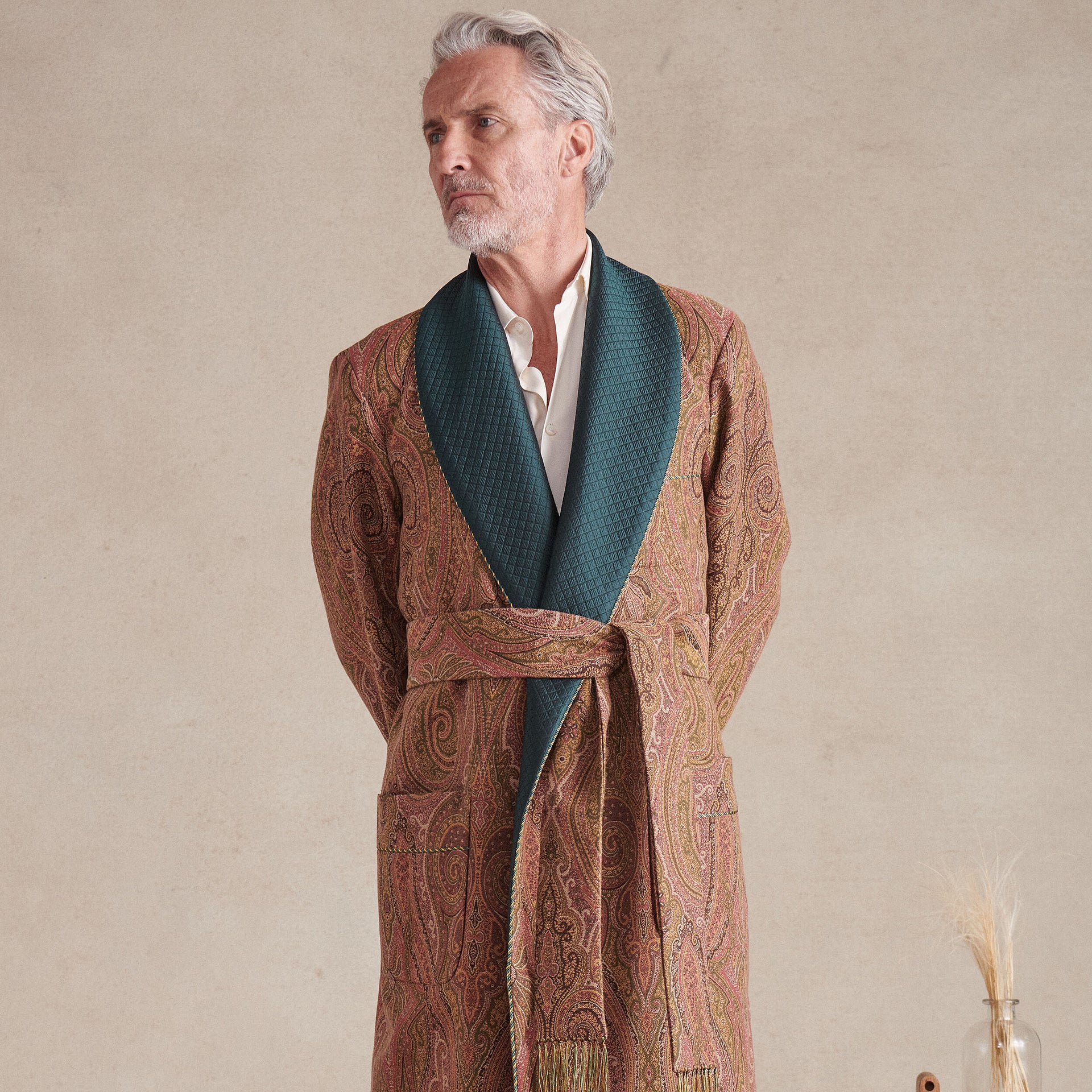 Green & Gold St James' Paisley Lined Cotton Dressing Gown New and Lingwood Green & Gold St James' Paisley Lined Cotton Dressing Gown New and Lingwood