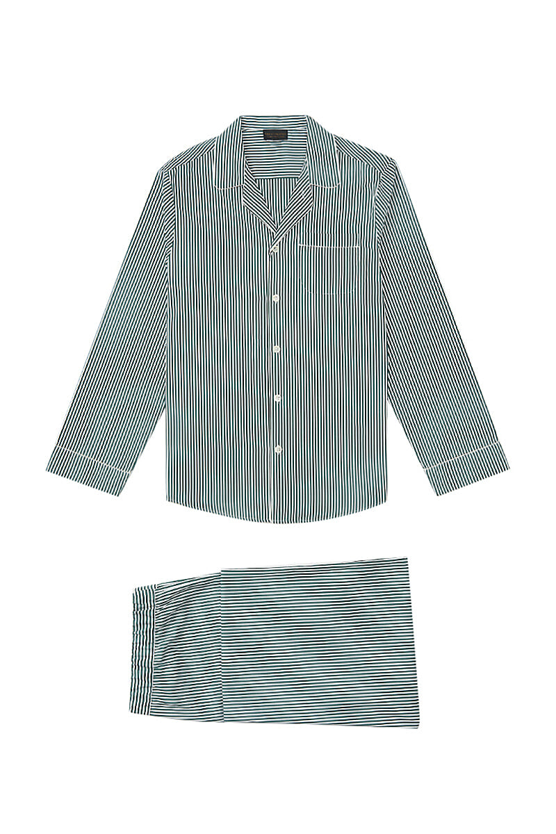 Green & White Bengal Stripe Cotton Pyjama Set