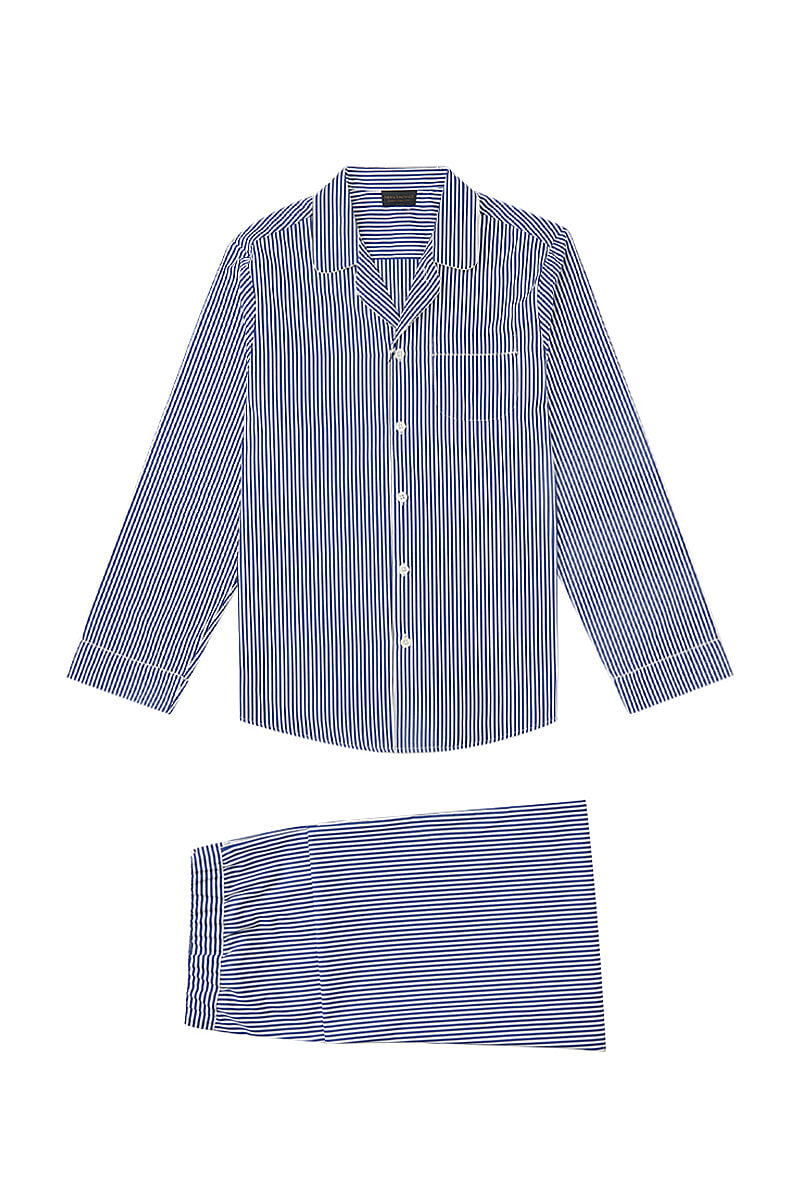 Blue & White Bengal Stripe Cotton Pyjama Set