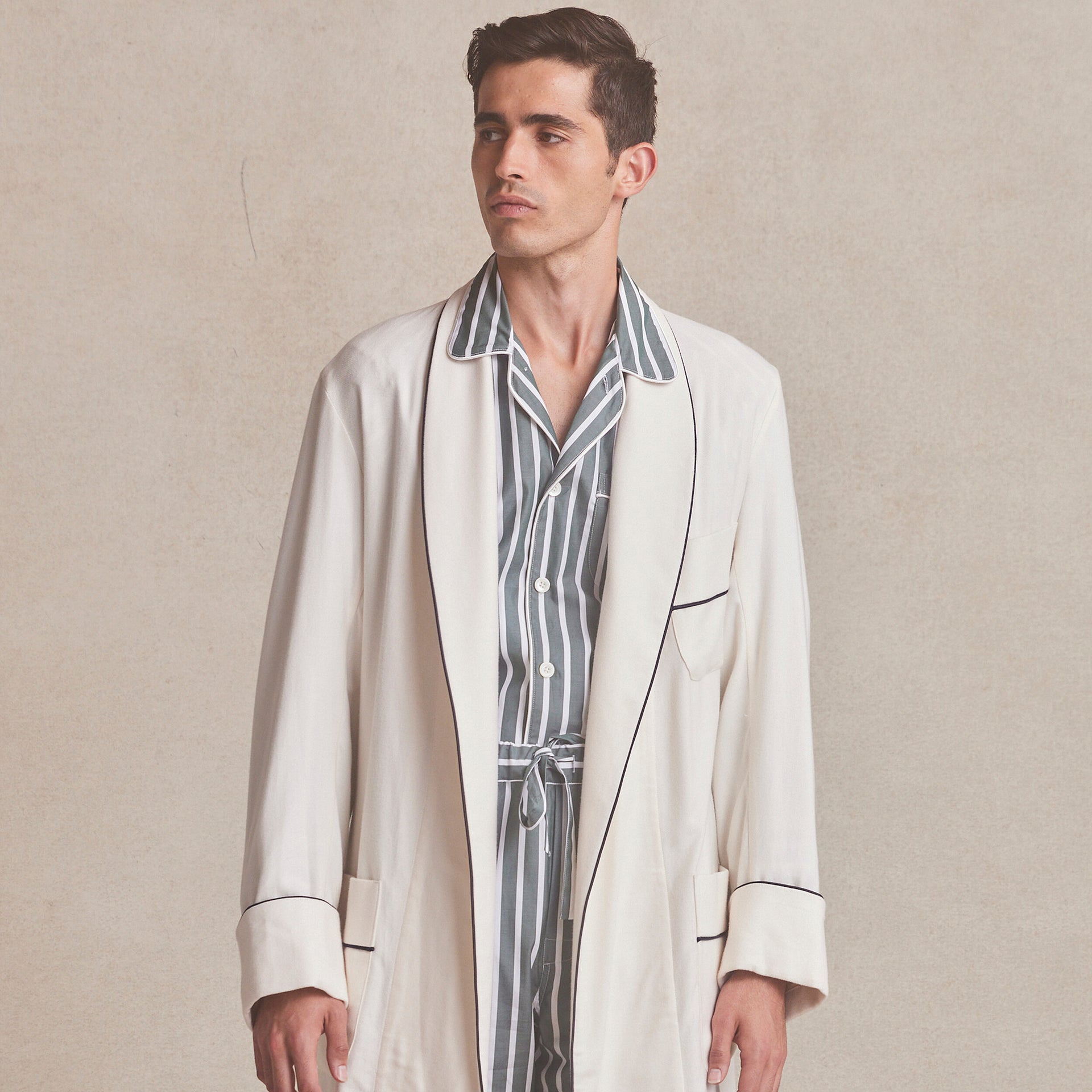 Cream Unlined Brushed Cotton Dressing Gown